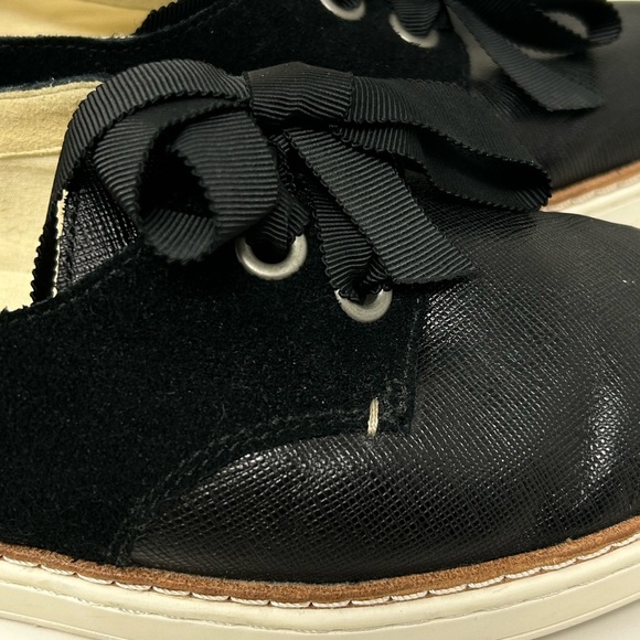 UGG Carilyn Black Suede and Textured Leather Slip-On Sneaker with Ribbon Bow - Picture 5 of 6